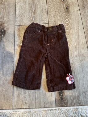 Source Unknown Brown Corduroy Girls' Flower Trim Pants
